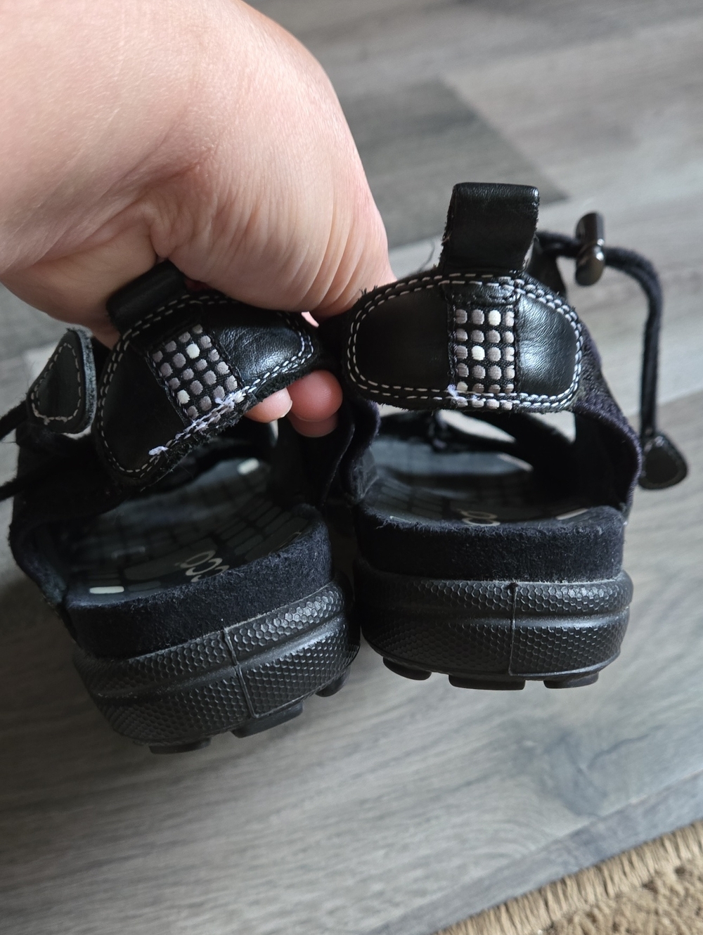 ECCO Black Sporty Lace-Up Slingback Comfort Sandals Leather Outdoor Walking - Picture 9 of 14